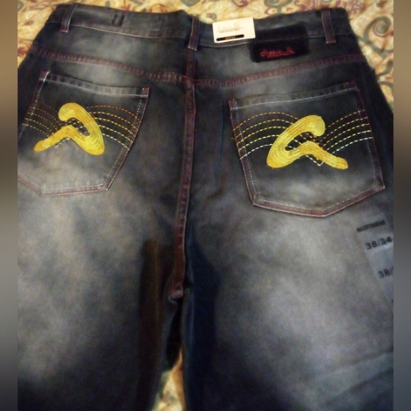 ATTITUDE Premium Embroidered Designer Demin Jeans Pants Men's 38/34 Black - Picture 1 of 12